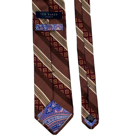 Ted Baker London Orange Patterned Mens Silk Tie Width 3.25 in - Picture 4 of 4